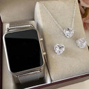 Relógio Feminino Digital Quadrado + Colar e Brinco Folheadas   - Pacheco Express - Últimas Unidades 🔥