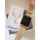 Relógio Feminino Digital Quadrado + Colar e Brinco Folheadas   - Pacheco Express - Últimas Unidades 🔥