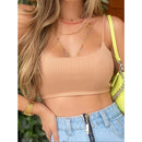 Cropped Top Feminino Alça Básico Duplo Canelado