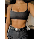 Cropped Top Feminino Alça Básico Duplo Canelado