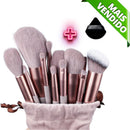 Pincel Maquiagem KIT Conjunto 13 Peças + Esponja Triangular Profissional Com Lindo Estojo Aveludado