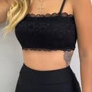 Top Faixa Cropped de Renda Alcinha Sem Bojo